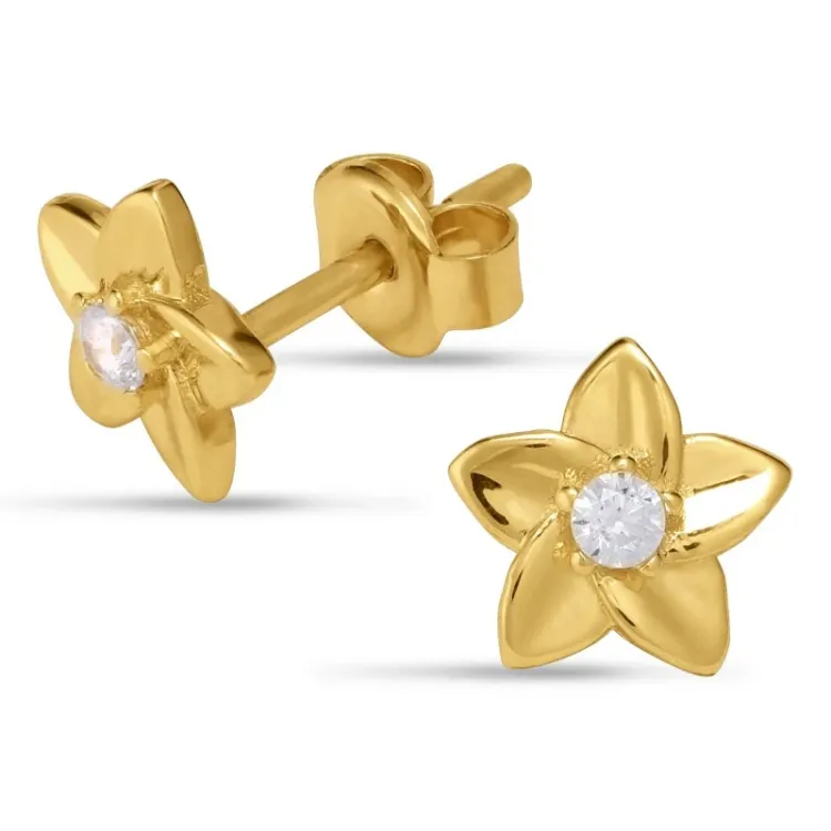 blomster øreringe i 9 karat guld med zirkon - Gold Collection