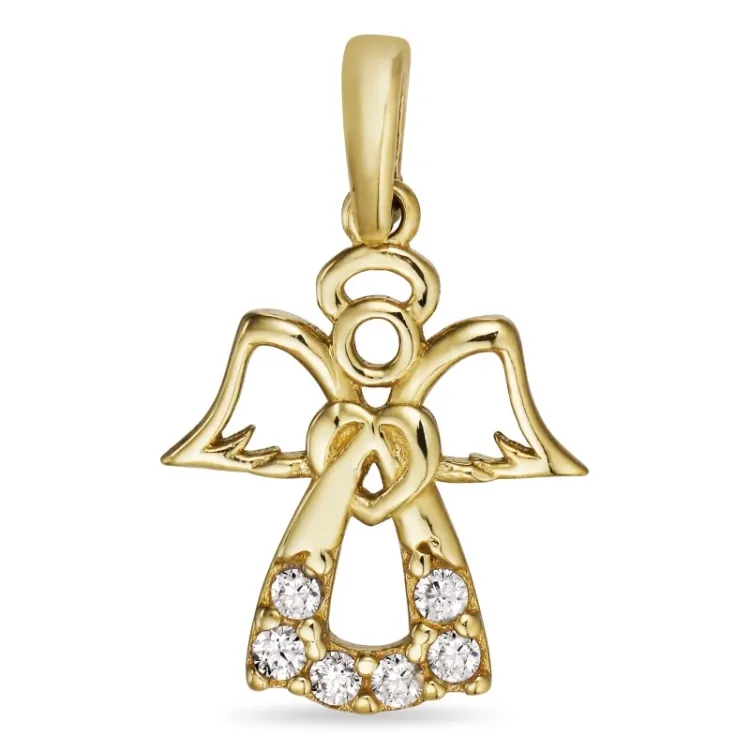 engel zirkon vedhæng i 9 karat guld - Gold Collection