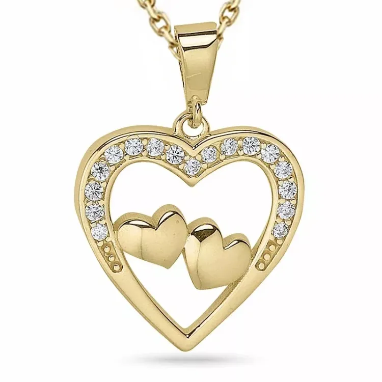 hjerte zirkon halskæde i forgyldt sølv med vedhæng i 9 karat guld - Gold Collection