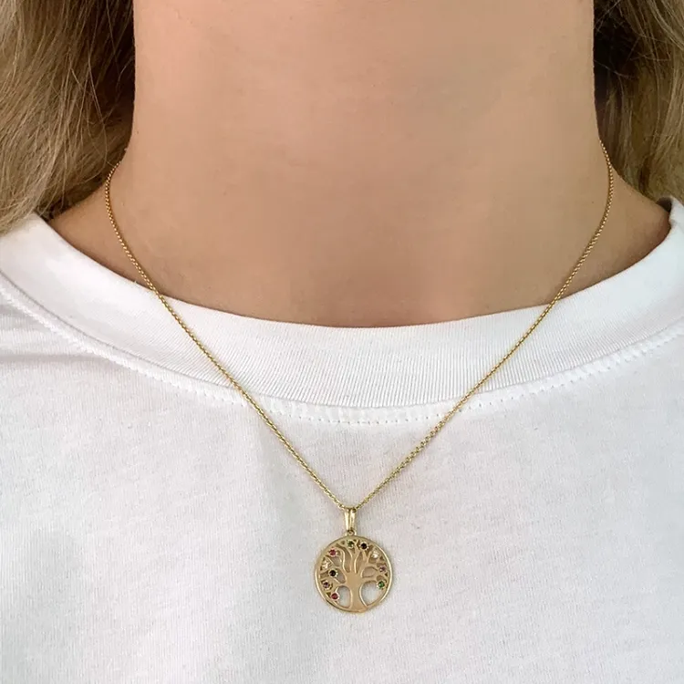 16 mm livets træ zirkon vedhæng i 8 karat guld - Gold Collection