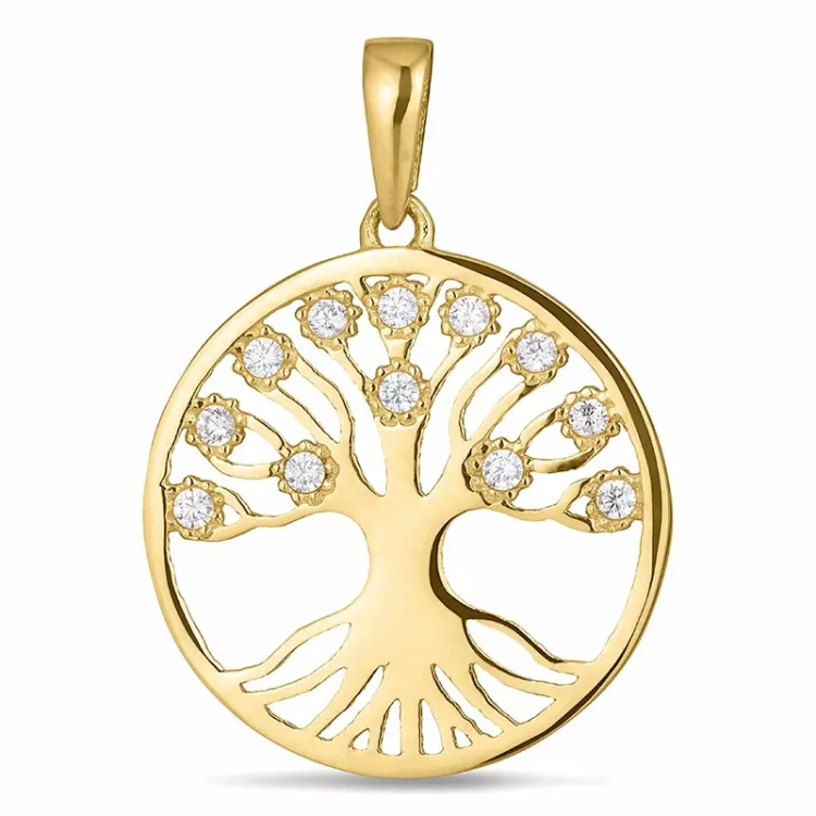 17 mm livets træ zirkon vedhæng i 8 karat guld - Gold Collection
