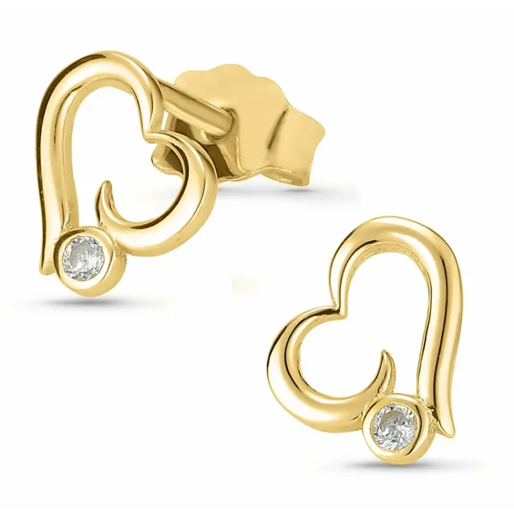 hjerte ørestikker i 8 karat guld med zirkon - Gold Collection