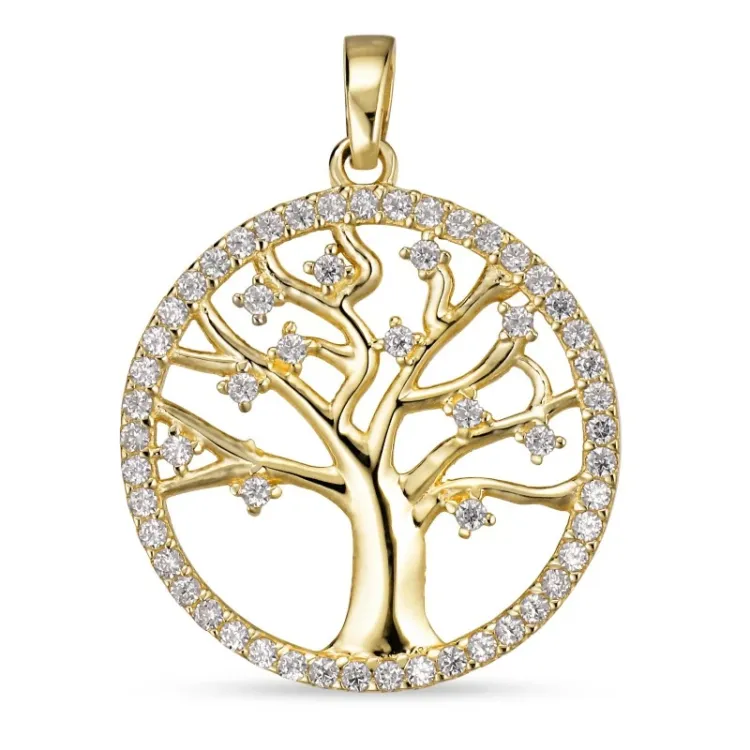 18 mm livets træ zirkon vedhæng i 8 karat guld - Gold Collection