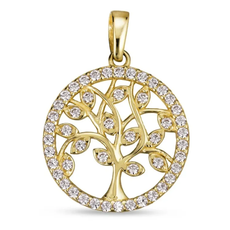 14 mm livets træ zirkon vedhæng i 8 karat guld - Gold Collection