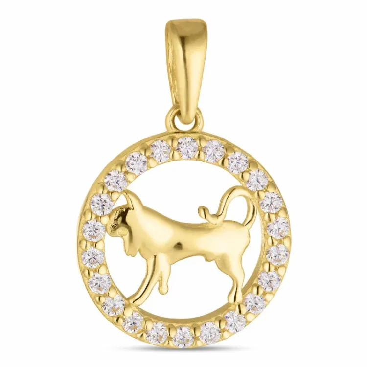 stjernetegn tyren zirkon vedhæng i 8 karat guld - Gold Collection