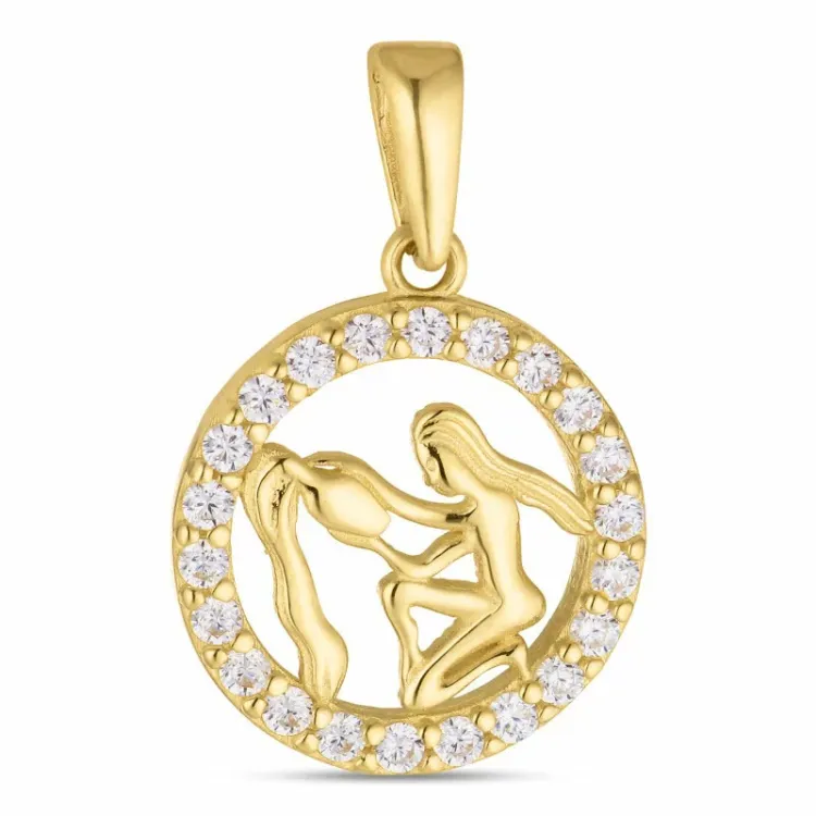 stjernetegn vandmanden zirkon vedhæng i 8 karat guld - Gold Collection