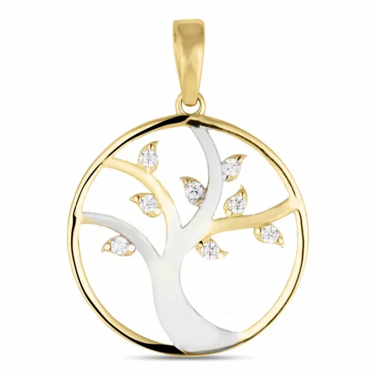 livets træ zirkon vedhæng i 8 karat guld med rhodium
