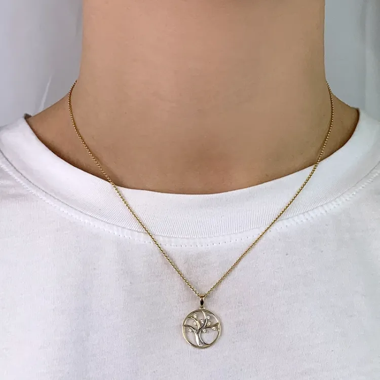 livets træ zirkon vedhæng i 8 karat guld med rhodium