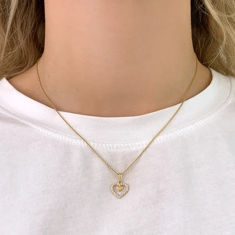 Kollektionsprøve hjerte zirkon vedhæng i 8 karat guld med rhodium