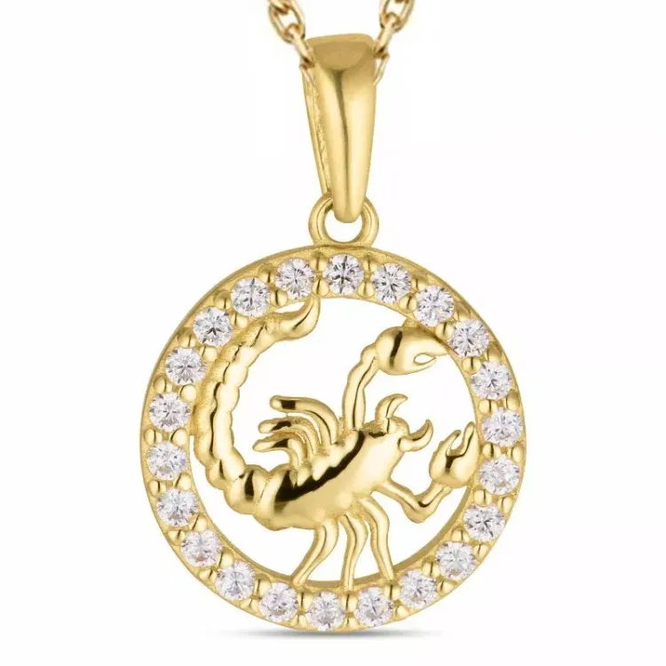 stjernetegn skorpionen zirkon halskæde i forgyldt sølv med vedhæng i 8 karat guld - Gold Collection