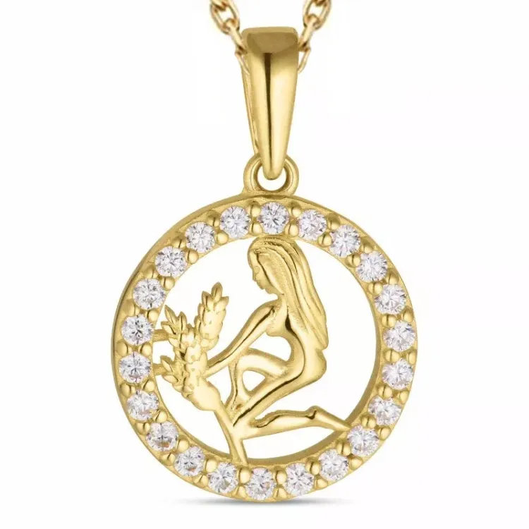 stjernetegn jomfruen zirkon halskæde i forgyldt sølv med vedhæng i 8 karat guld - Gold Collection