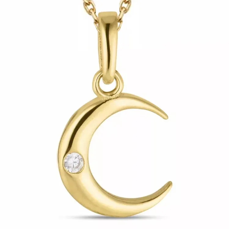 måne zirkon halskæde i forgyldt sølv med vedhæng i 8 karat guld - Gold Collection