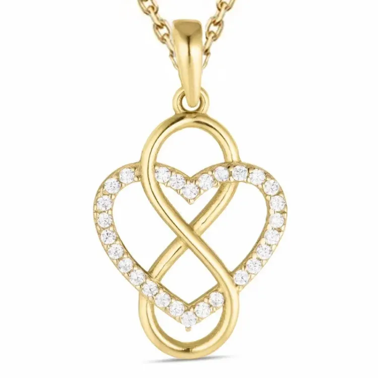 hjerte infinity zirkon halskæde i forgyldt sølv med vedhæng i 8 karat guld - Gold Collection
