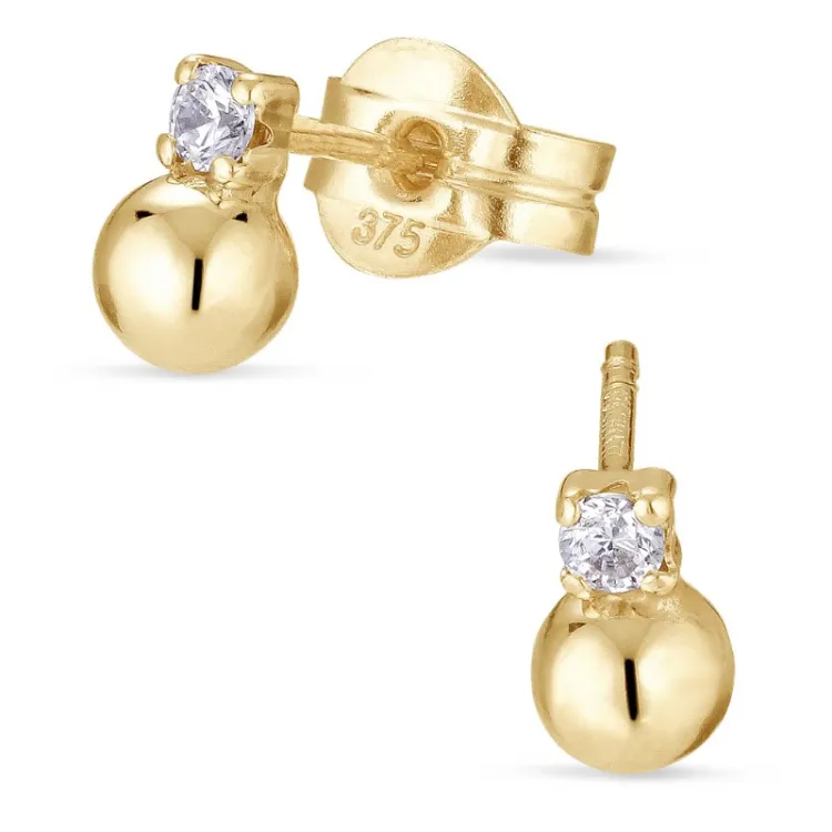 kugle ørestikker i 9 karat guld med zirkon - Gold Collection