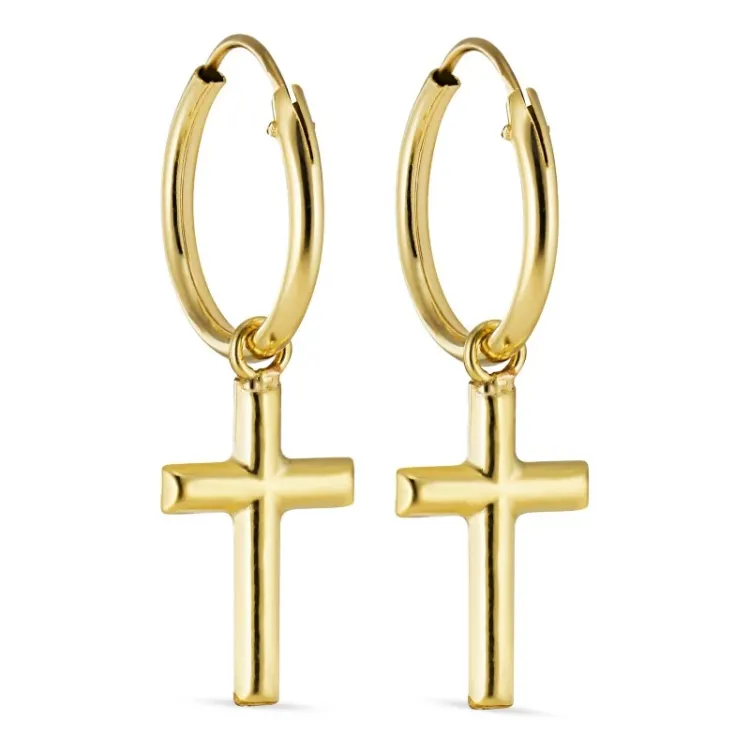 12 mm kors creoler i 9 karat guld - Amoré