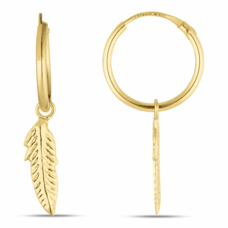 12 mm fjer creoler i 9 karat guld - Gold Collection