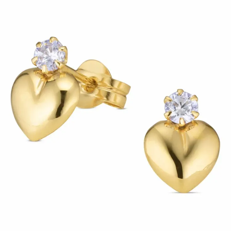 hjerte ørestikker i 9 karat guld med zirkon - Gold Collection