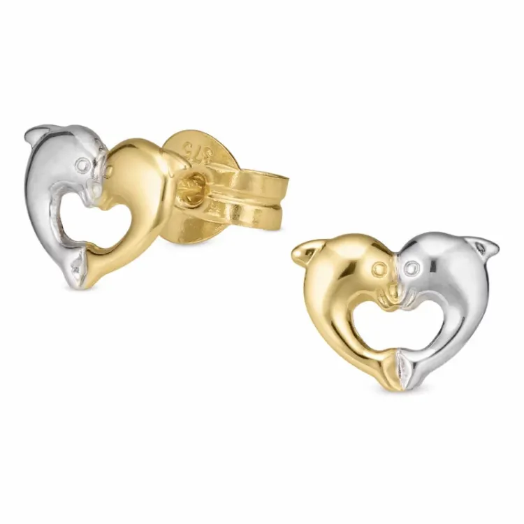 hjerte delfin ørestikker i 9 karat guld og hvidguld - Gold Collection