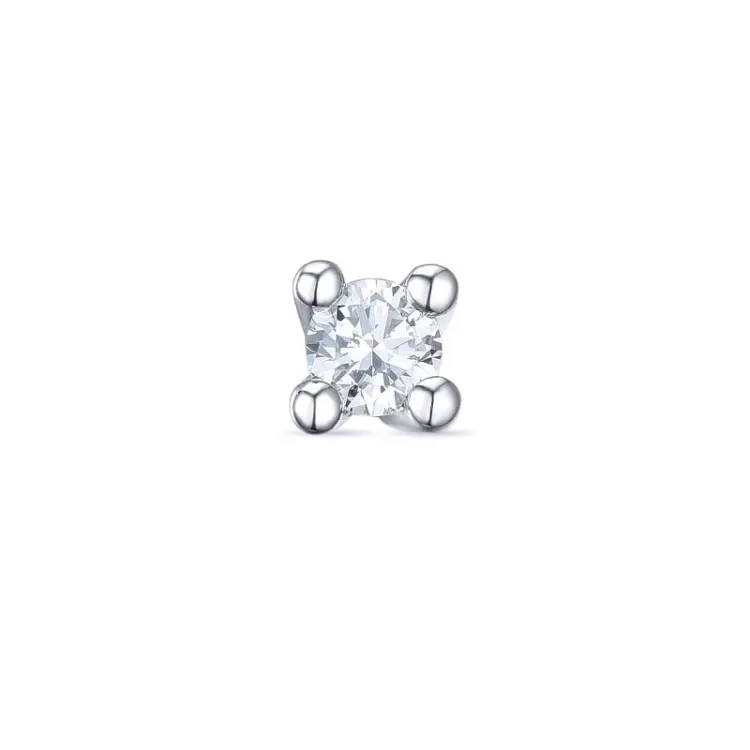 1 x 0,11 ct diamant solitaireørestik i 14 karat hvidguld med diamant