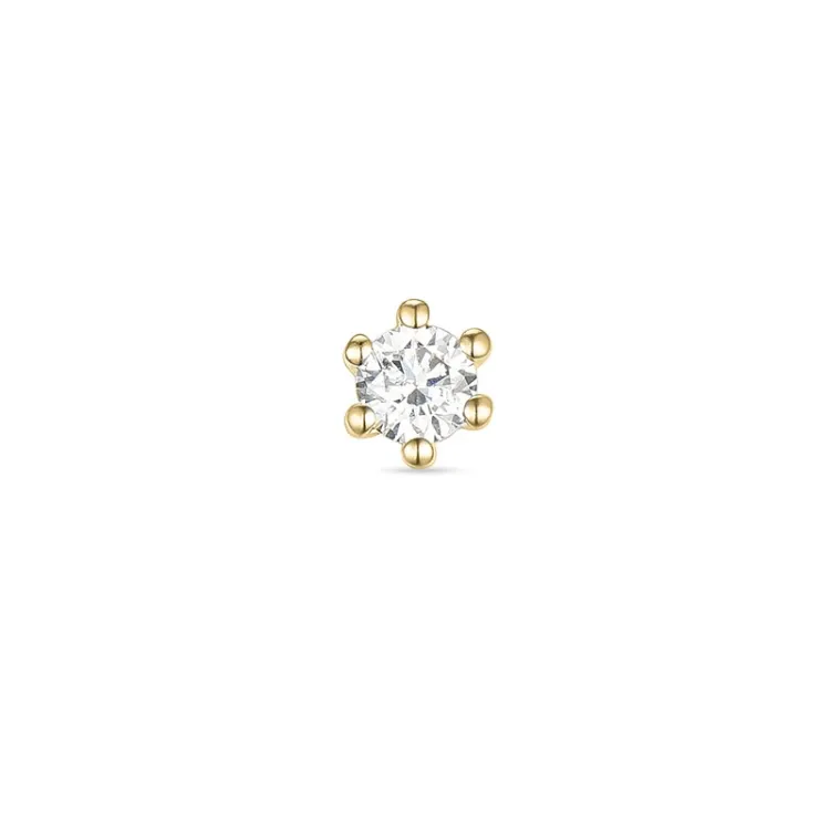 1 x 0,08 ct diamant solitaireørestik i 14 karat guld med diamant