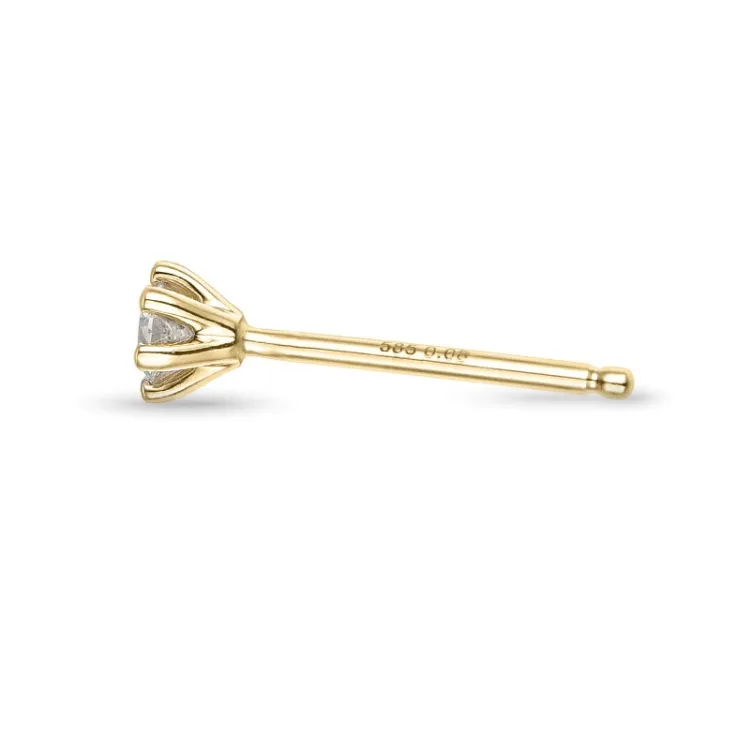 1 x 0,08 ct diamant solitaireørestik i 14 karat guld med diamant