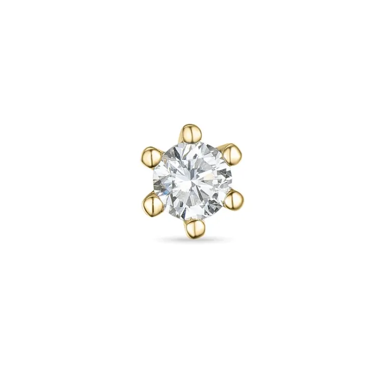1 x 0,16 ct diamant solitaireørestik i 14 karat guld med diamant