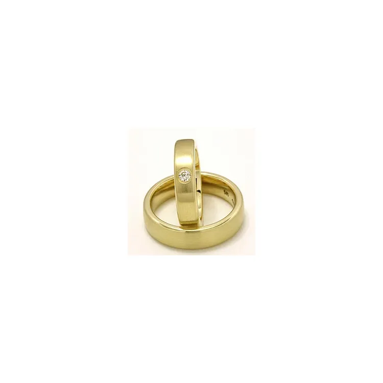 Matte vielsesringe i 14 karat guld 0,11 ct - sæt