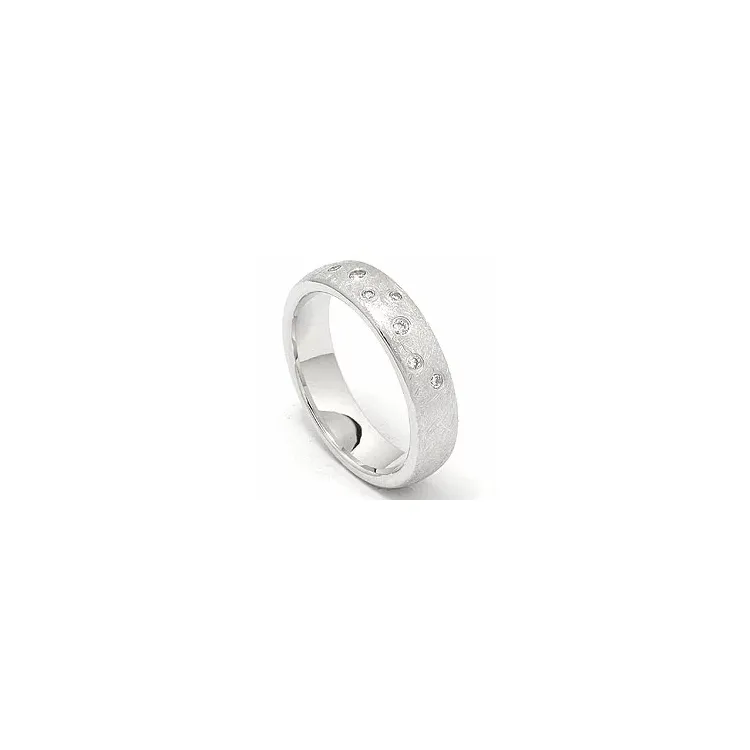 Struktureret stjernedrys vielsesring i 14 karat hvidguld 0,126 ct