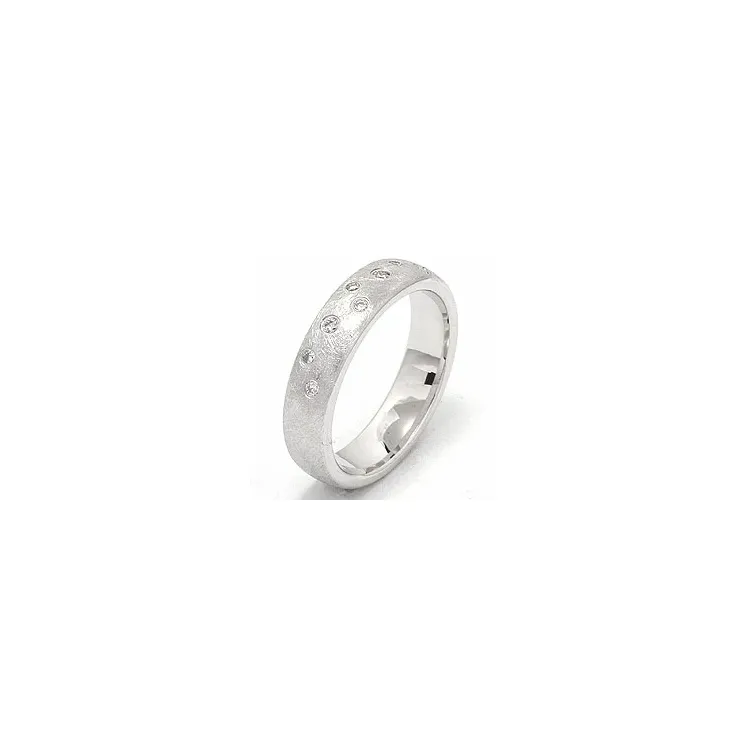 Struktureret stjernedrys vielsesring i 14 karat hvidguld 0,126 ct
