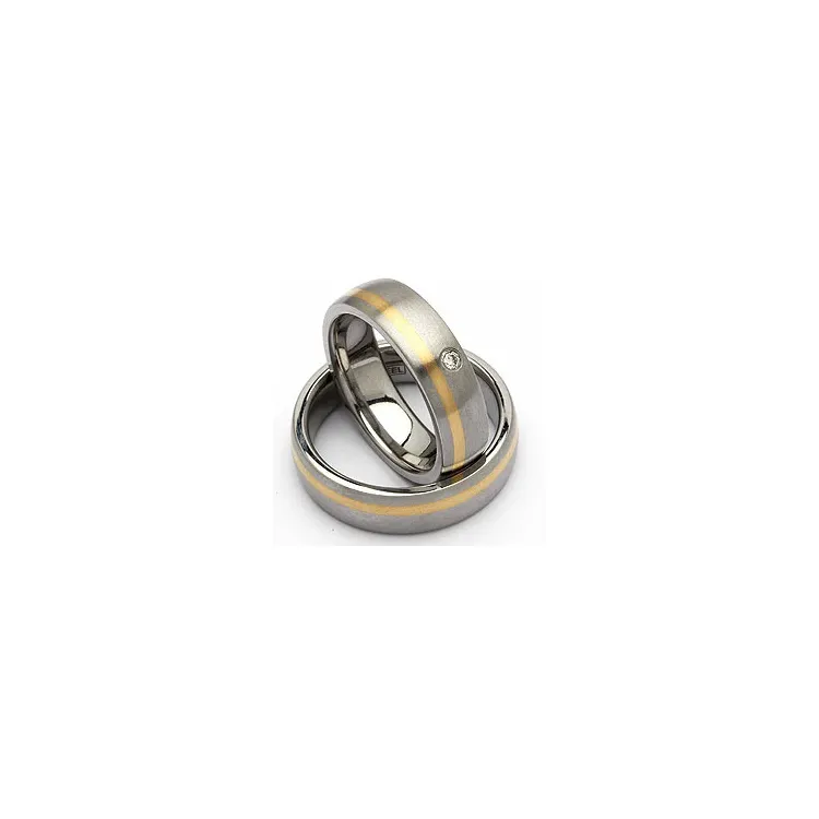 Vielsesringe i 14 karat stål- og alm. guld 0,035 ct - sæt