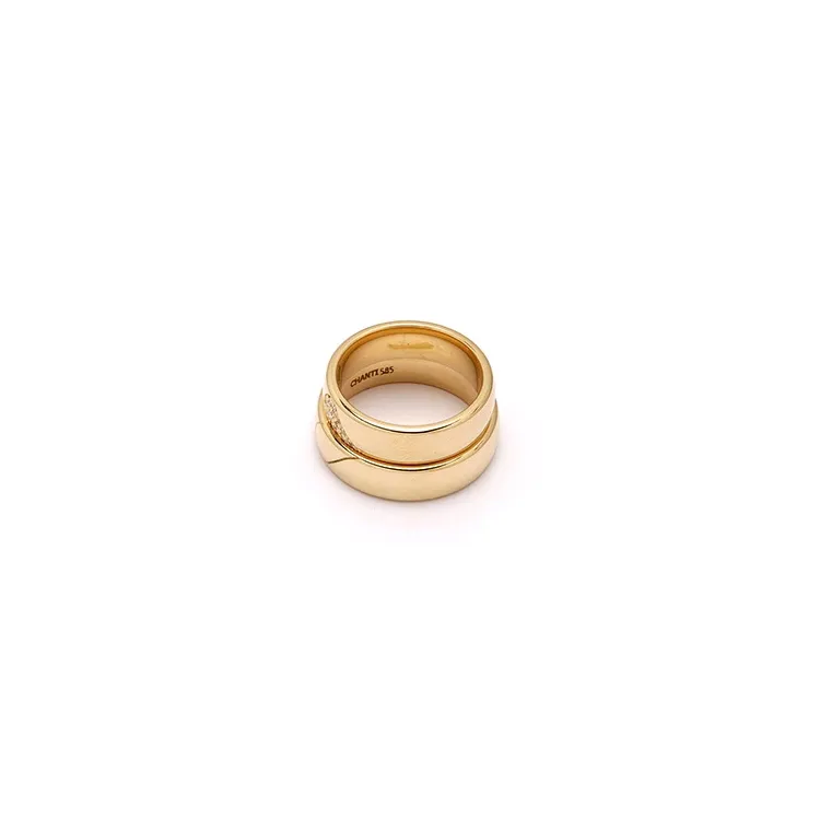 Speciale hjerte vielsesringe i 14 karat guld 0,101 ct - sæt