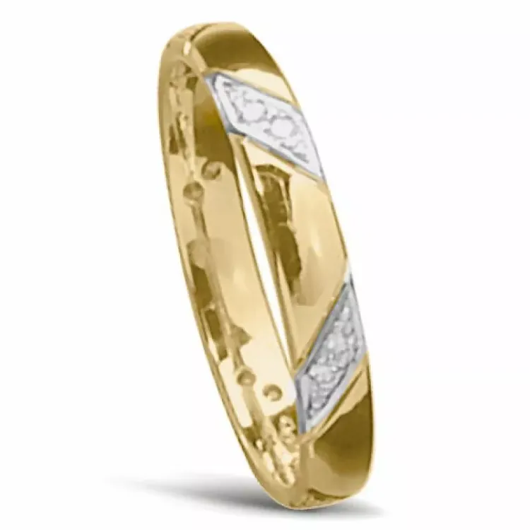Tofarvet Damering i 14 karat guld.- og hvidguld 0,008 ct