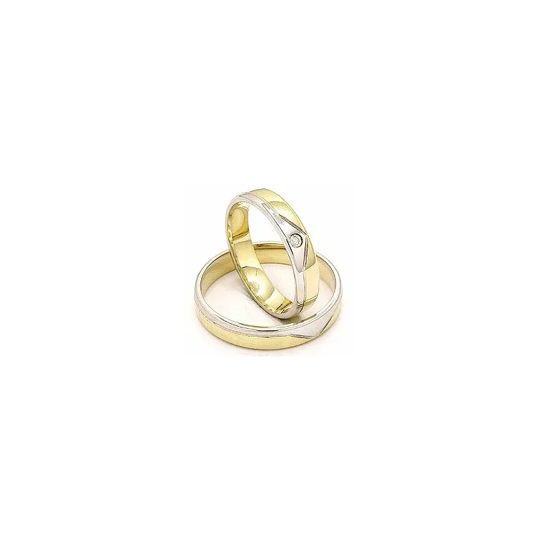 Vielsesringe i 14 karat guld.- og hvidguld 0,025 ct - sæt