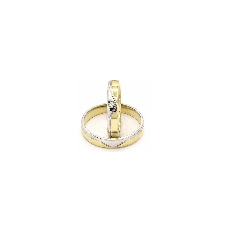 Vielsesringe i 14 karat guld.- og hvidguld 0,025 ct - sæt