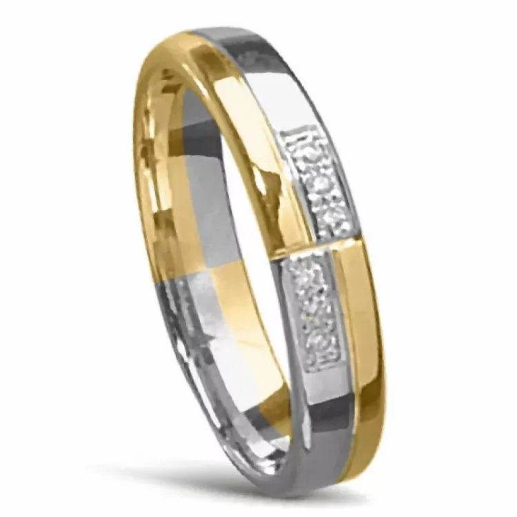 tofarvet Damering i 14 karat guld.- og hvidguld 0,008 ct