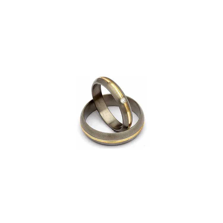 Vielsesringe i titanium og alm. guld 0,03 ct