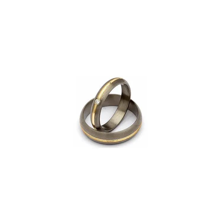 Vielsesringe i titanium og alm. guld 0,03 ct