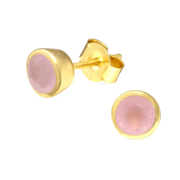 6,5 mm rosa krystal ørestikker i forgyldt sølv - Loom Stones