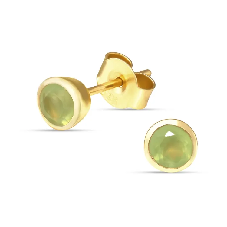 5 mm prehnite ørestikker i forgyldt sølv - Loom Stones