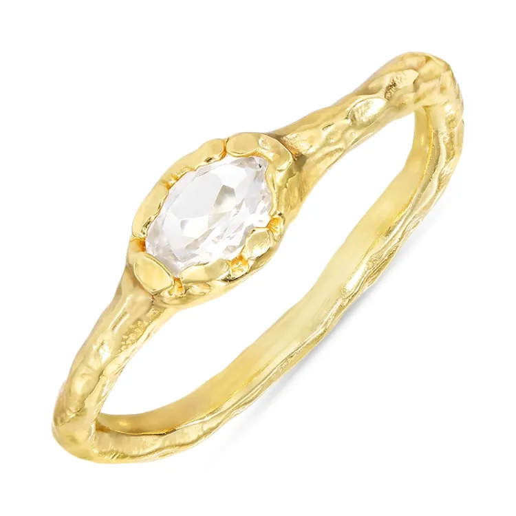 klar quartz ring i forgyldt sølv - Lumé Etched