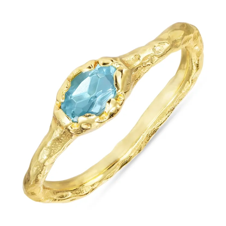 blå krystal ring i forgyldt sølv - Lumé Etched
