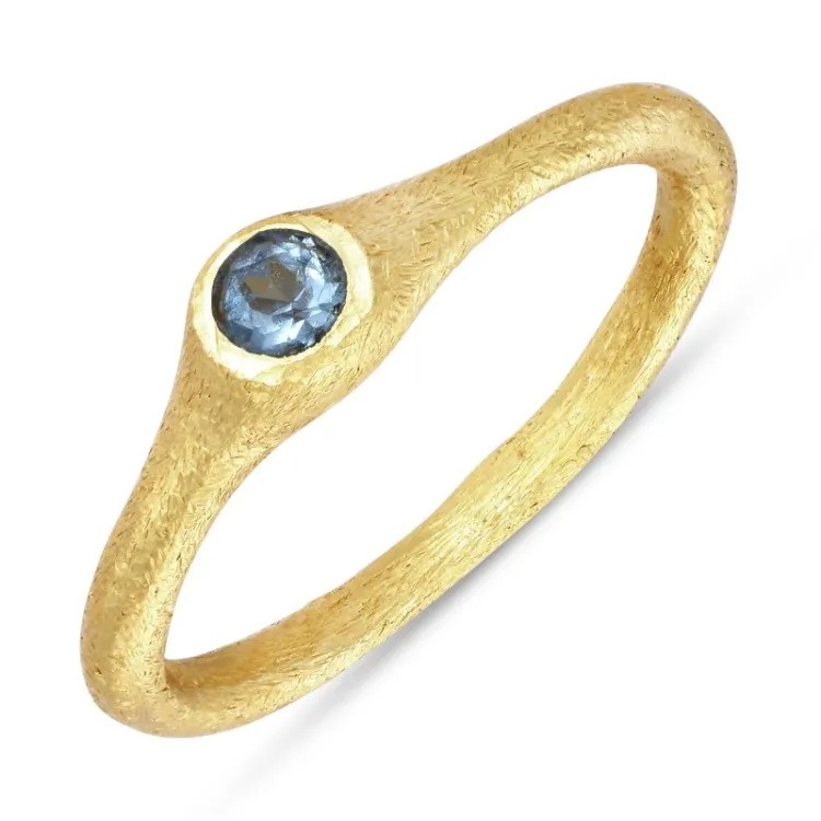 mørkeblå krystal ring i forgyldt sølv - Loom Stones