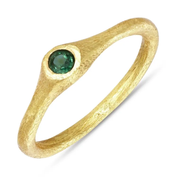 grøn krystal ring i forgyldt sølv - Loom Stones
