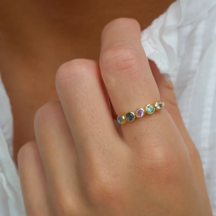 multifarvet ring i forgyldt sølv - Bubbly Twist