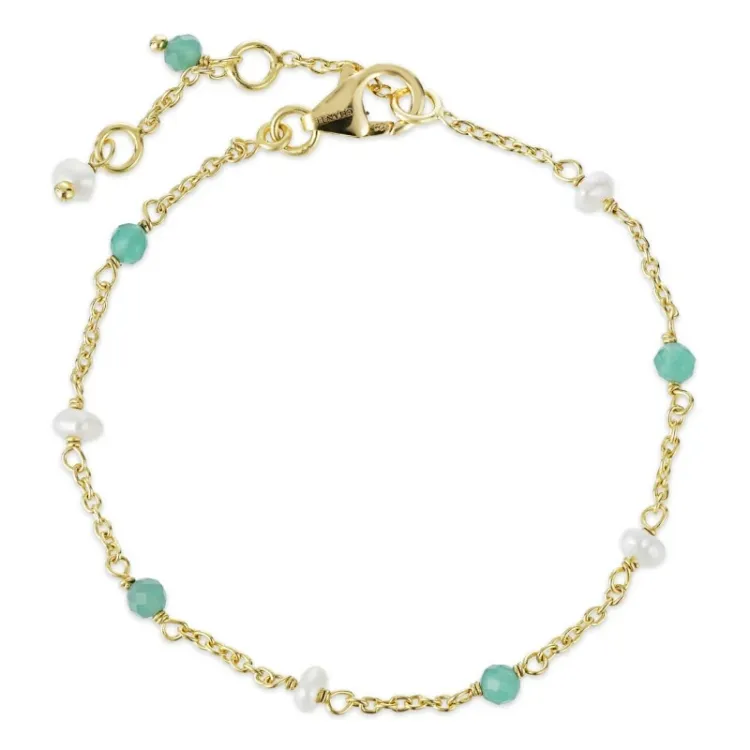 grøn onyks armbånd i forgyldt sølv  x 4 mm  - Loom Stones