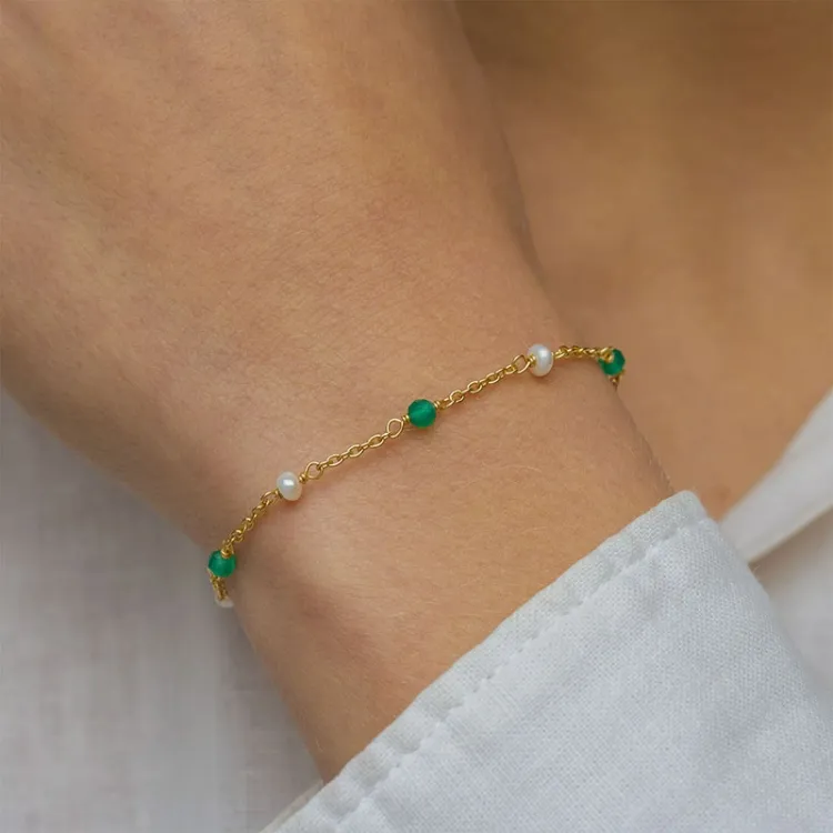 grøn onyks armbånd i forgyldt sølv  x 4 mm  - Loom Stones