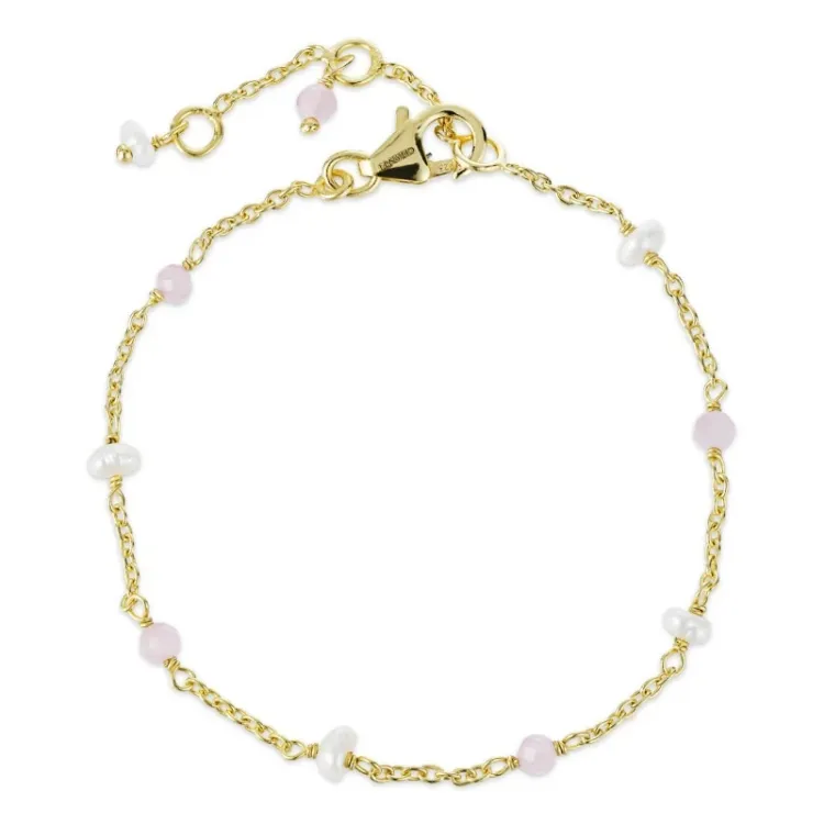 rosakvarts armbånd i forgyldt sølv  x 4 mm  - Loom Stones