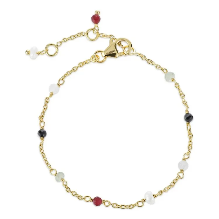multifarvet sten armbånd i forgyldt sølv  x 4 mm  - Loom Stones