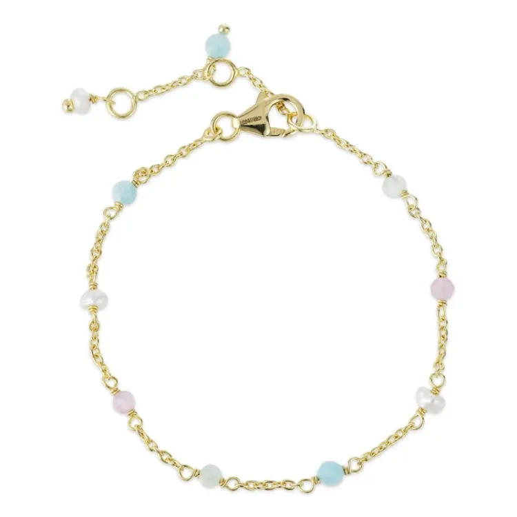 multifarvet sten armbånd i forgyldt sølv  x 4 mm  - Loom Stones