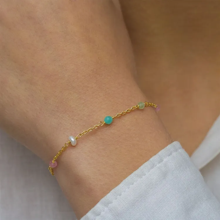 multifarvet sten armbånd i forgyldt sølv  x 4 mm  - Loom Stones